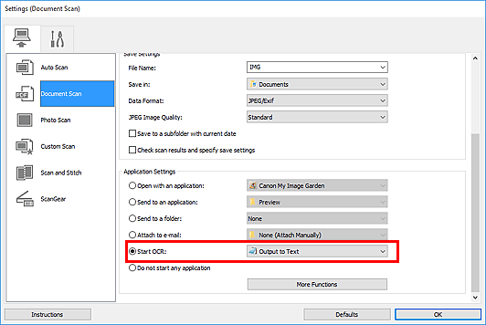figure: Settings dialog box